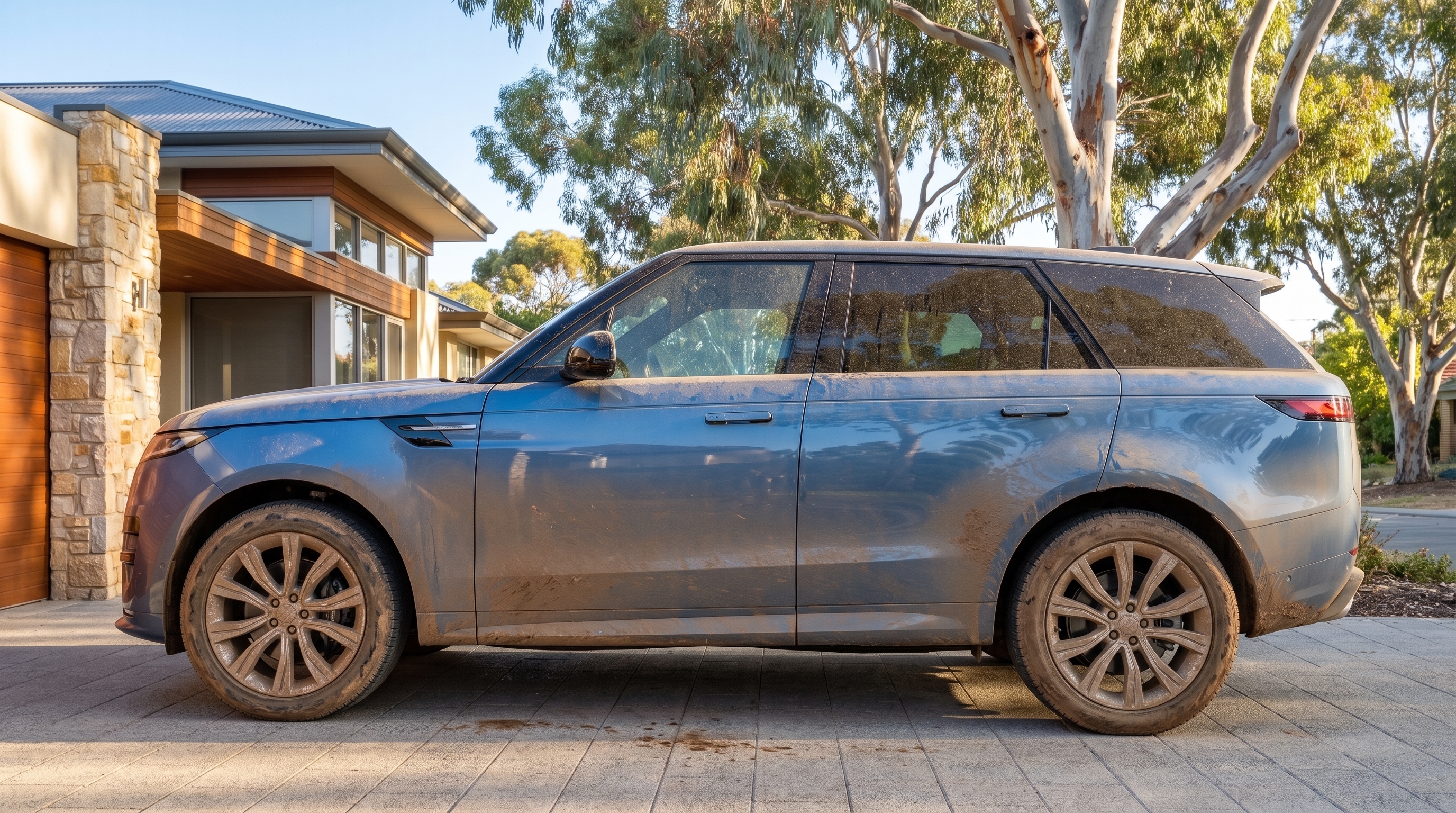 Caked-on mud, road dust & dull finish